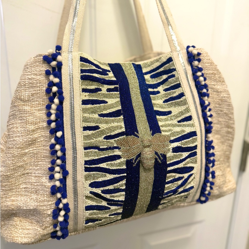 America & Beyond hand beaded bee tote bag